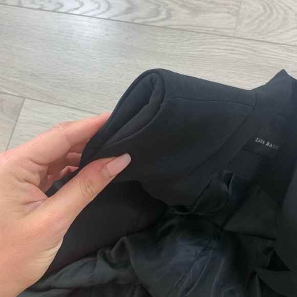 Zara Black Sleeveless Blazer Duster Jacket Vest Open Front Padded Shoulders - Picture 5 of 9